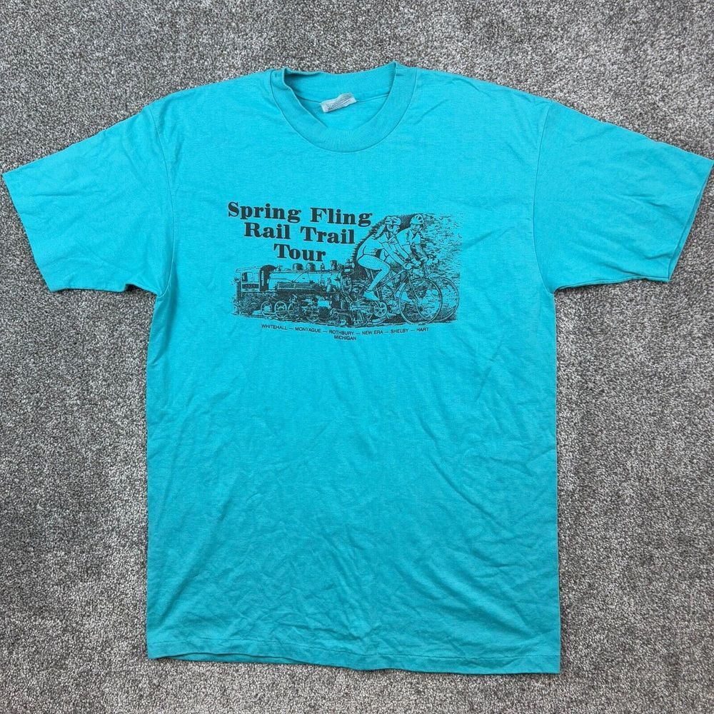 Vintage‎ Bicycle Shirt Mens L Blue Spring Fling Rail Trail Bike Cycling Riding